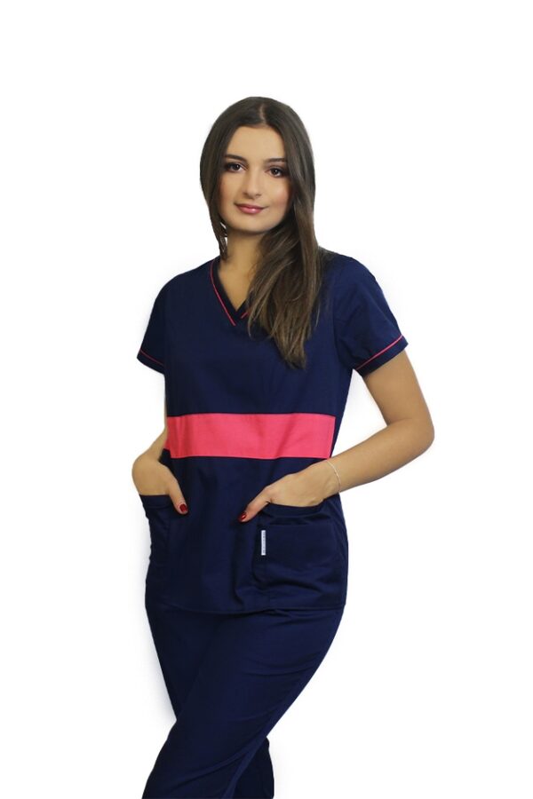 OUTLET Halat medical bleumarin cu ciclam, model Sofia